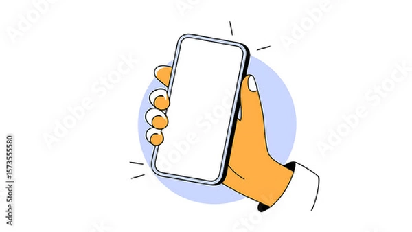Fototapeta 3d hand holding mobile phone with empty screen cartoon smartphone isolated on blue background phone device mockup marketing time banner template 3d rendering 48476223 2