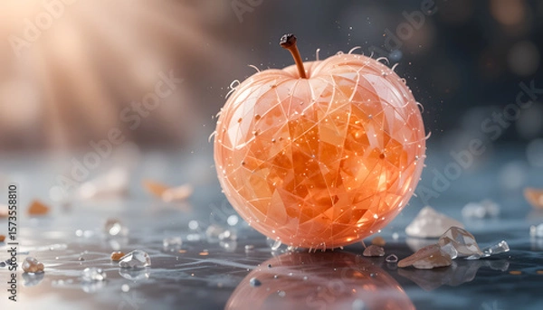 Fototapeta The gentle radiance of a fuzzy crystal peach, catching every sparkle.