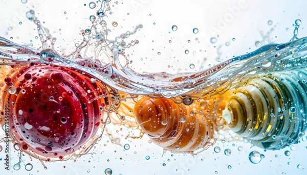 Fototapeta Multi-colored fruit immersed in a lively water cascade.