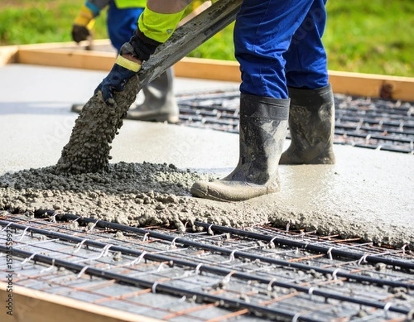 Obraz Construction workers pouring concrete