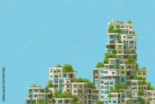 Obraz A modern skyscraper adorned with a lush rooftop garden, showcasing urban gardening and sustainable architecture.