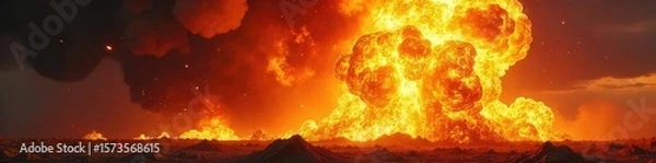 Fototapeta Fiery Explosion Dramatic Close-Up of Intense Heat and Chaotic Energy, Perfect for Illustrating Destruction, Power, Disaster Aftermath, or Apocalyptic Scenes.