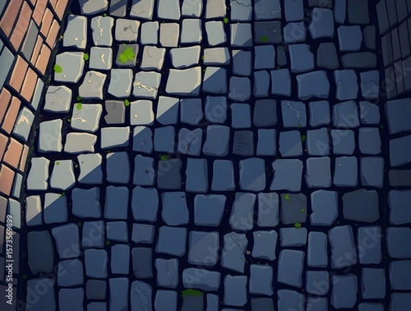 Fototapeta Cobblestone Pathway and Brick Wall: A Textured Convergence