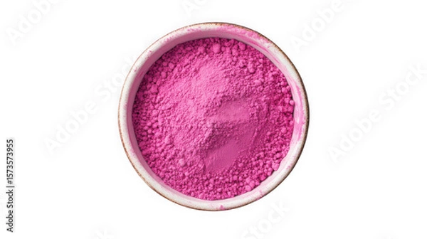Obraz Overhead view of a bowl filled with bright pink powder against a black background studio shot on transparent background