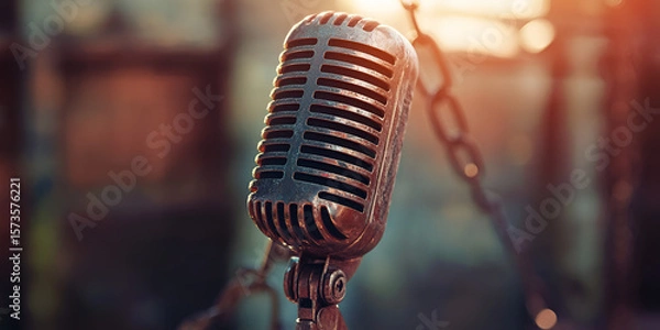 Fototapeta Vintage Microphone with Chains in Artistic Setting 