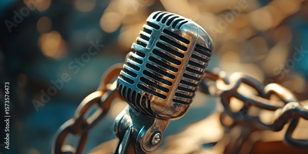 Fototapeta Vintage Microphone with Chains in Artistic Setting 