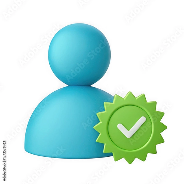 Obraz Blue user icon with a green verification badge on a black background rendered in d rendering style on transparent background