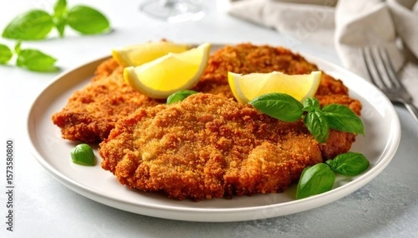 Obraz Crispy breaded pork cutlets on a plate