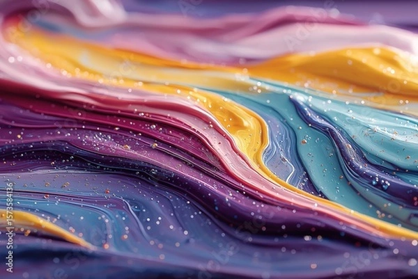 Obraz Abstract Fluid Art Background. Vibrant Purple, Blue, Yellow & Orange Swirls with Modern Decorative Patterns