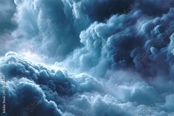 Obraz Dramatic Blue Sky Cloudscape. Fluffy Clouds and Atmospheric Weather Patterns at Dusk