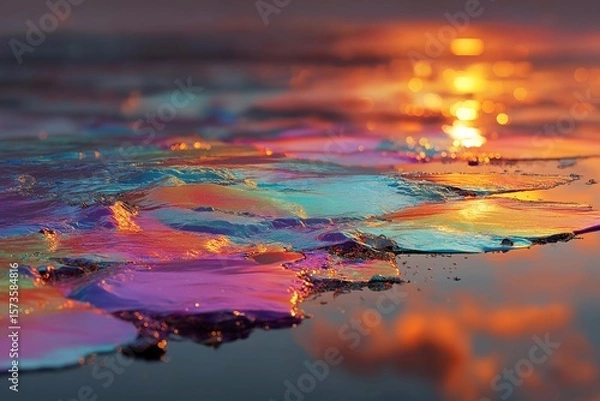 Obraz Abstract Colorful Oil Slick Reflection on Water Surface with Vibrant Texture and Shimmering Light