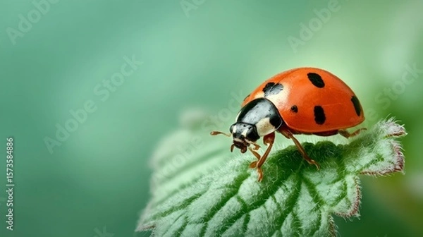 Obraz Ladybug on green leaf