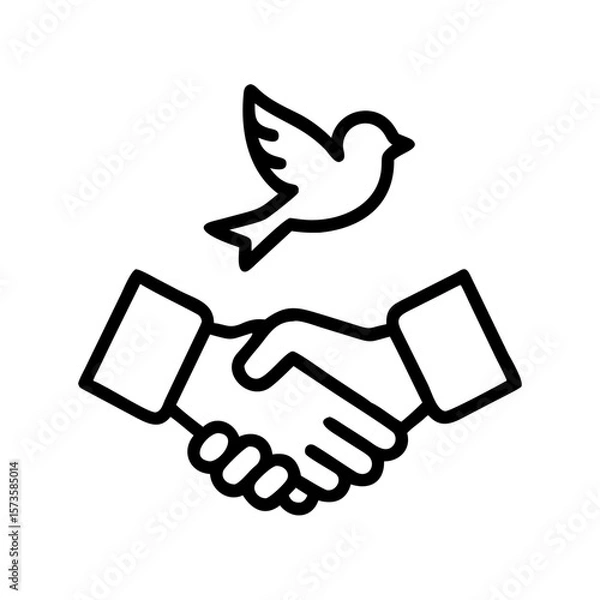 Fototapeta An iconic illustration of a handshake, symbolizes unity, agreement, peace, and the collaborative spirit. A soaring dove hovers above, embodying hope and cooperation. 