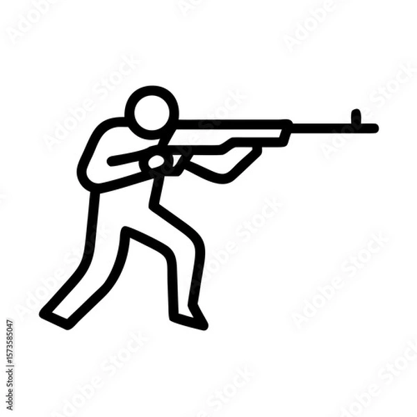 Fototapeta A simple illustration captures a person aiming with a rifle, depicted with bold lines.