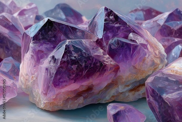 Obraz Amethyst Crystal Geode. Decorative Natural Purple Gemstone with Metaphysical Healing Powers and Geological Beauty
