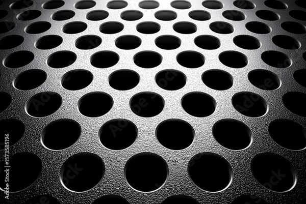Obraz Black Perforated Metal Texture with Circular Holes. Modern Industrial Background Design