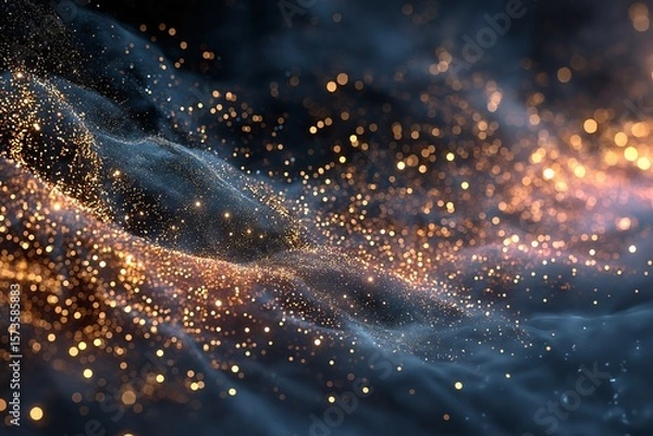 Obraz Mystical Cosmic Light Particles in Vibrant Blue and Orange Abstract Background