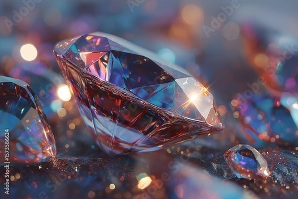 Obraz Macro Photography of a Shiny Multicolored Diamond Gemstone in Jewelry Design Capturing Glamour and Luxurious Shimmer Through Fine Detail and Light Refraction