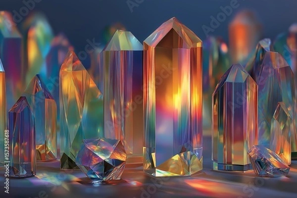 Obraz Colorful Transparent Crystals. Iridescent Geometric Gems for Luxury Art Design