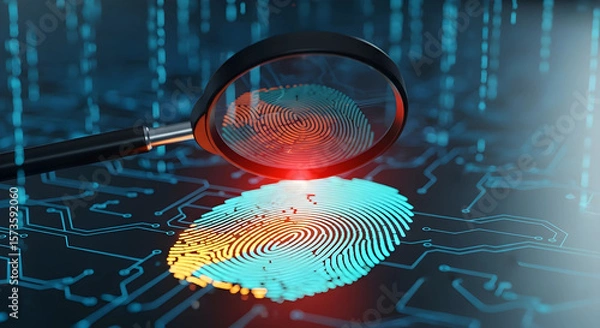 Obraz Fingerprint Scan with Magnifier on Circuit Board