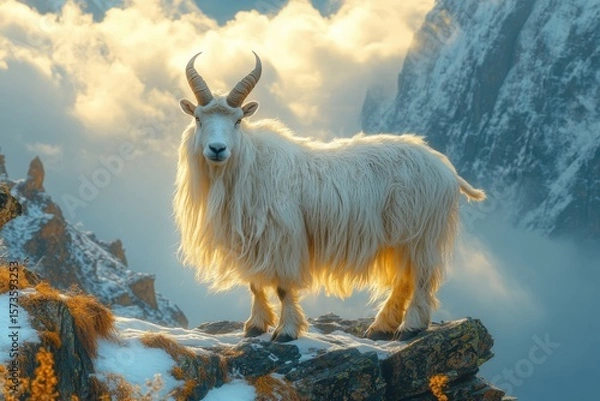 Obraz Majestic Mountain Goat Standing on Rocky Outcrop Against Scenic Horizon