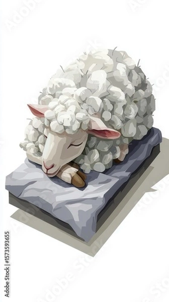 Obraz White sheep sleeping illustration