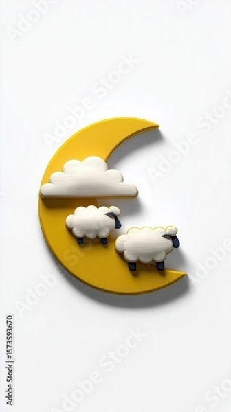 Obraz Sheep on a crescent moon illustration