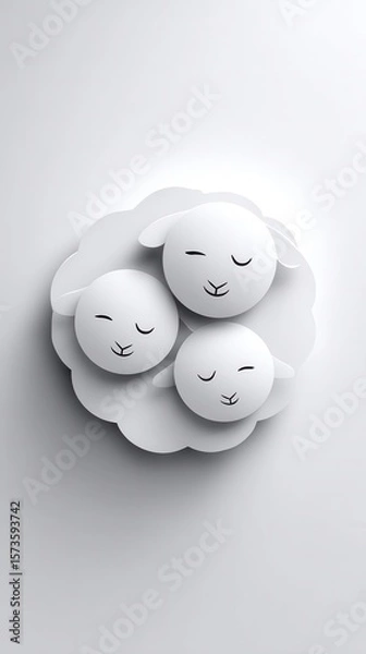 Fototapeta Three sheep resting on cloud illustration