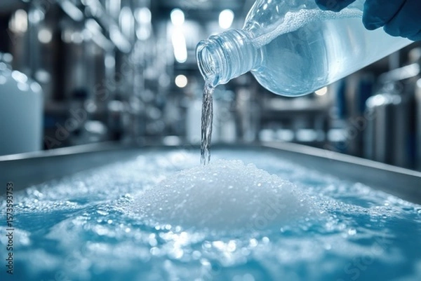 Obraz Pouring Water into Container Creating Bubbles in Industrial Setting