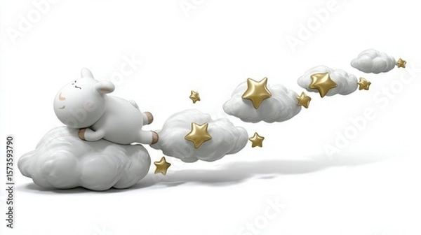 Obraz Sheep sleeping on cloud with stars