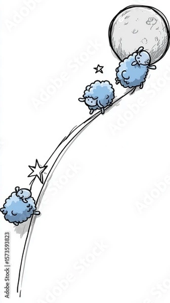 Obraz Sheep climbing path cartoon illustration