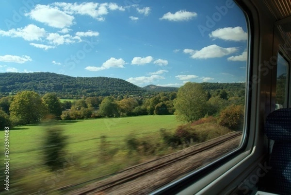 Obraz Scenic Landscape Viewed from a Train Window on a Bright Day