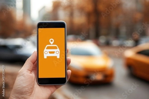 Obraz Smartphone With Navigation App for Urban Transportation and Travel