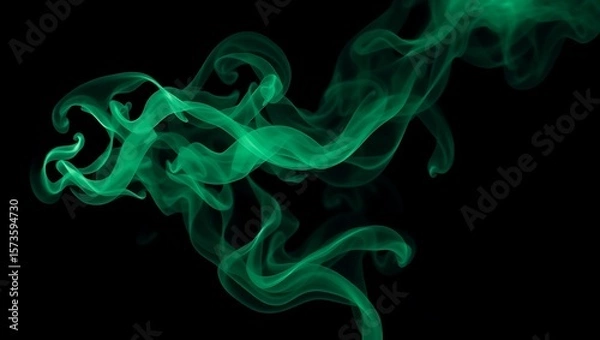 Fototapeta "Enigmatic Green Smoke Rising Against a Black Void"