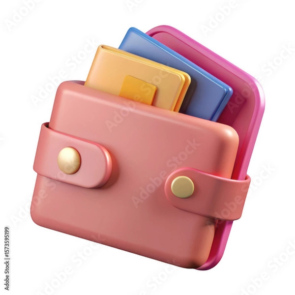Obraz 3d rendered pink wallet with colorful cards isolated on transparent background
