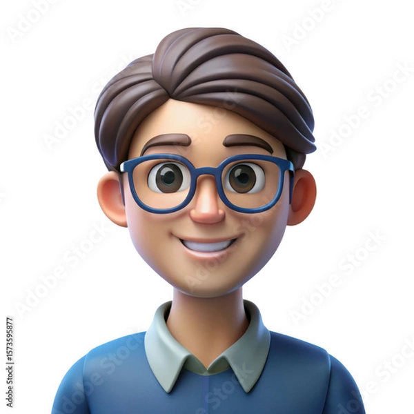 Obraz Smiling young man with blue eyeglasses and brown hair isolated on transparent background