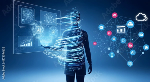 Obraz Human Connecting to Ai Digital Network