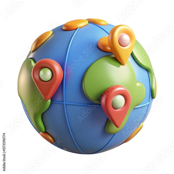 Obraz 3d globe with location pins isolated on transparent background