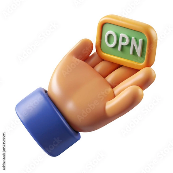 Obraz 3d hand holding open sign isolated on transparent background
