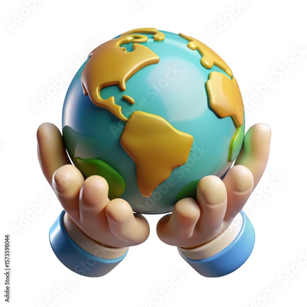 Obraz 3d cartoon hands holding planet earth isolated on transparent background