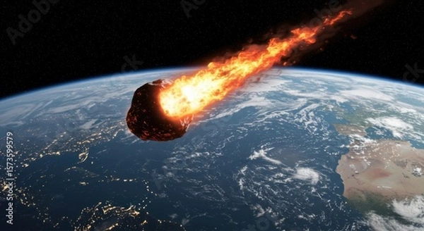 Fototapeta Fiery Meteoroid Approaching Earth: A Cosmic Collision Imminent