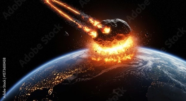 Fototapeta Apocalyptic Asteroid Impact: Earth's Fiery Collision Course with Celestial Body