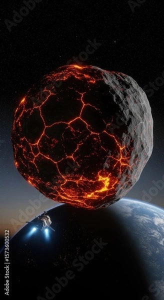 Fototapeta Apocalyptic Asteroid Collision Course Spaceship Evacuates Fiery Cosmic Event Near Earth
