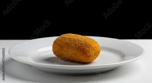 Fototapeta Golden Brown Croquette Served on a White Plate with a Black Background Ready to Eat Appetizing Snack