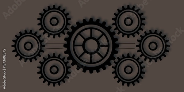 Obraz  seven gears connected by lines on a neutral background in a simple and clean style, conveying precision and connection.