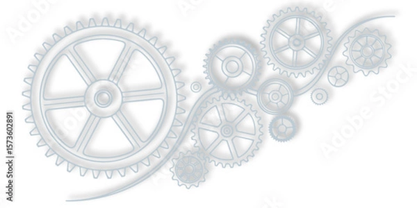 Obraz  multiple interconnected gears in a light color scheme on a white background art piece.