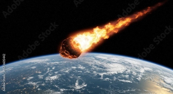 Fototapeta Fiery Meteoroid Approaching Earth: A Dramatic Space Encounter