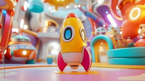 Obraz Toy Rocket Standing in Colorful Playroom Interior