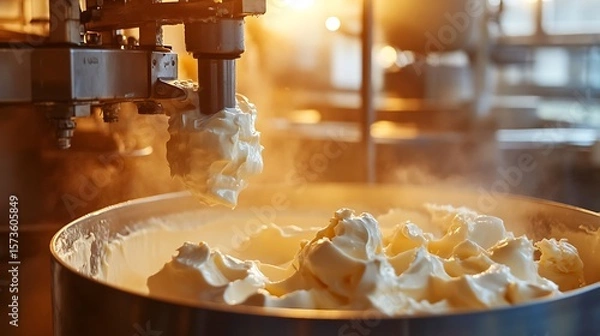 Obraz Mixing Cream Production Process at Factory with Industrial Machine