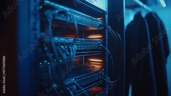 Obraz Data Center Rack with Cables and Equipment